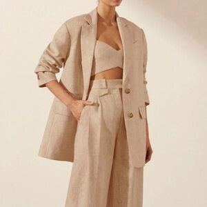 Shona Joy Oversized Linen Blazer in Sand